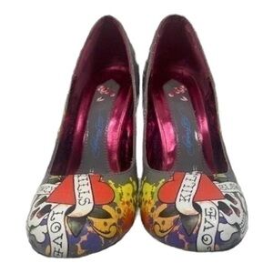 Ed Hardy Gray Multicolored Patent Pumps size 7 EUC